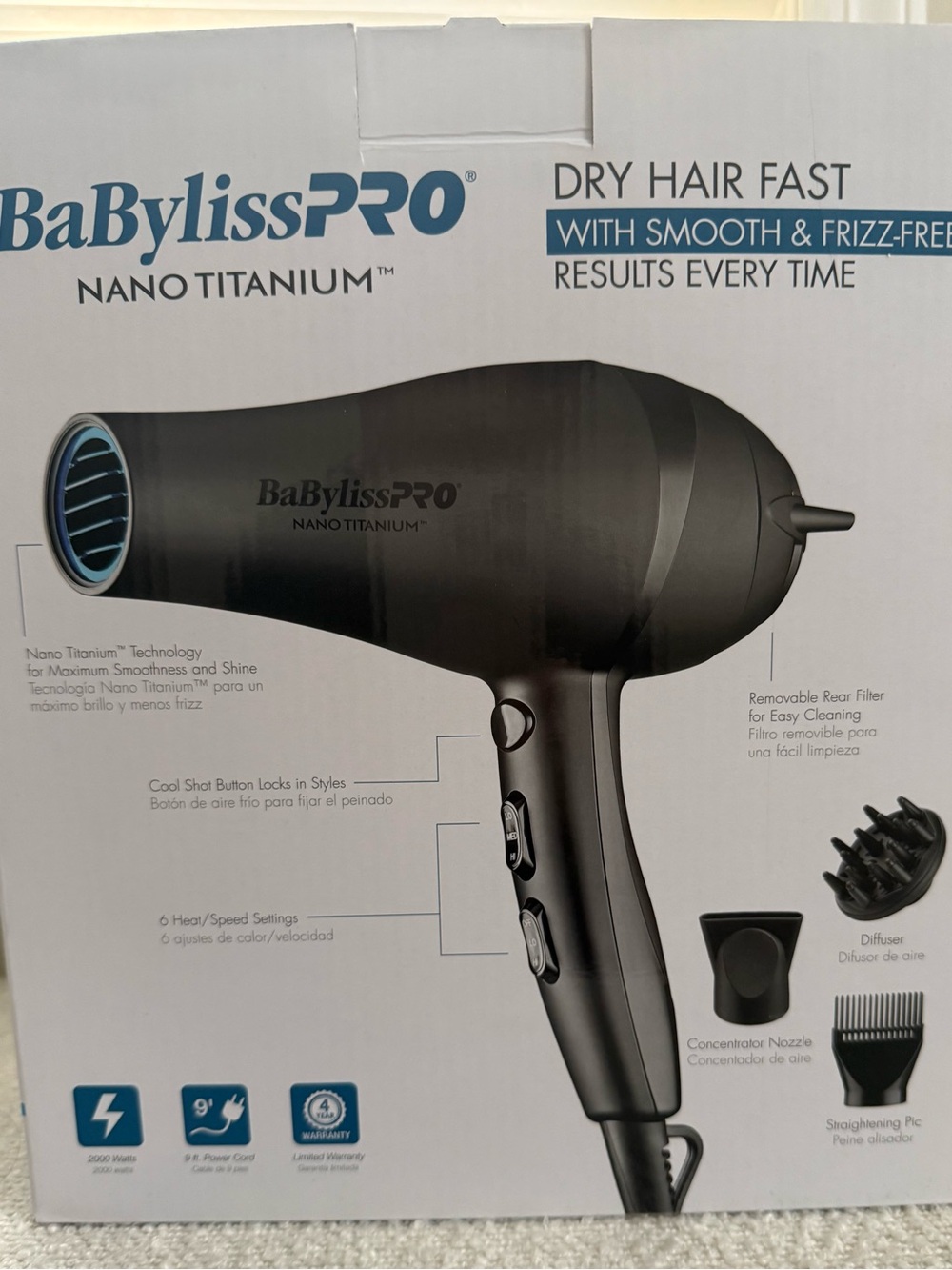 BaBylissPRO Nano Titanium Hair Dryer - Black
